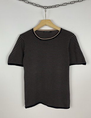 Gudrun Sjoden Striped T-Shirt Avant-Garde Women s Size M Brown Black Top Cotton