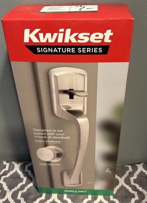 Kwikset Brentford Entry Door Handle with Round Pismo Knob in Satin Nickel 