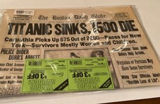 Titanic Sinks Boston Daily Globe 1912 Newspaper Reprint Old News sealed 1998