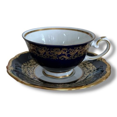 Lichte Echt Kobalt Cobalt Blue Porcelain Teacup & Saucer Plate 24k Gold GDR