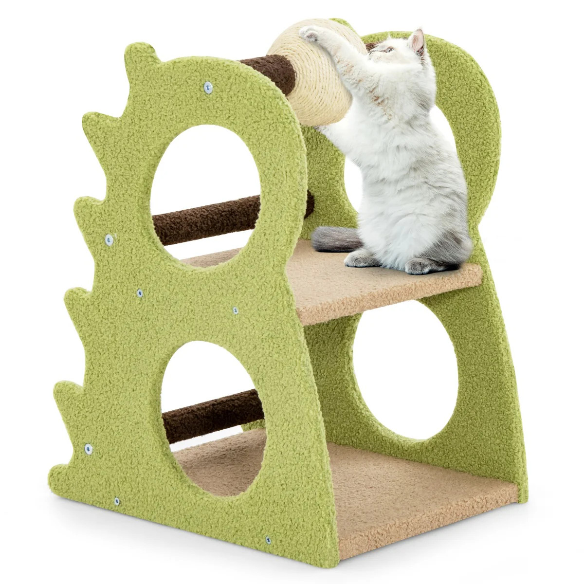Arbre à chat 2 niveaux pour protéger vos meubles griffoir dinosaure anti-ennui
