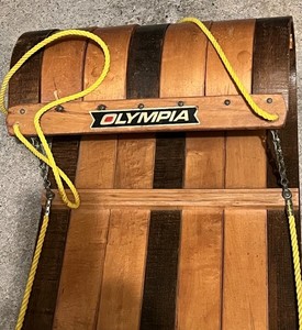 Vintage Olympia Wooden Toboggan Sled - 1960s Flexible Flyer Style 70" Excellent
