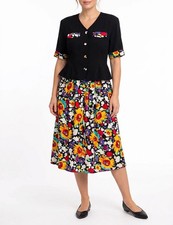 Vintage 80s 90s Floral Print Short Sleeve Blouse  Pleated Midi Skirt EU 44 GB18