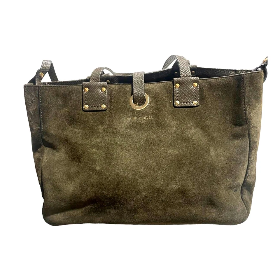 Bolso de hombro Henri Bendel Cortlandt St de gamuza de cuero verde marrón precio de venta sugerido por el fabricante 450 USD Foto 2 de 4