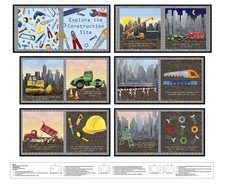 Let's Get Building Construction Book Panel 36" Panel Cotton Fabric Panel 