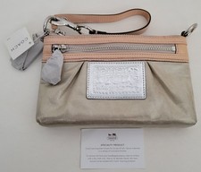 CARTERA COACH POPPY D065-5094 Plateado Platino Cuero Muñequera Grande ¡¡¡ETIQUETAS NUEVAS!!!!