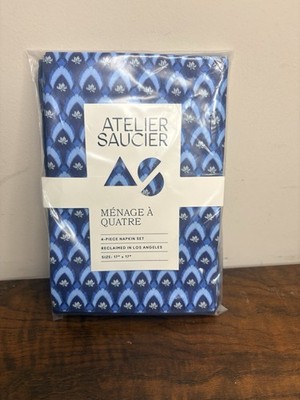ATELIER SAUCIER NAPKINS - FLEUR DE BLEU - 4 Piece Set - 17x17 - RARE FIND!!