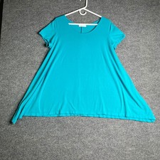 Bryn Walker Teal Bamboo Organic Cotton Sharkbite Hem Tunic Top XS Made in USA