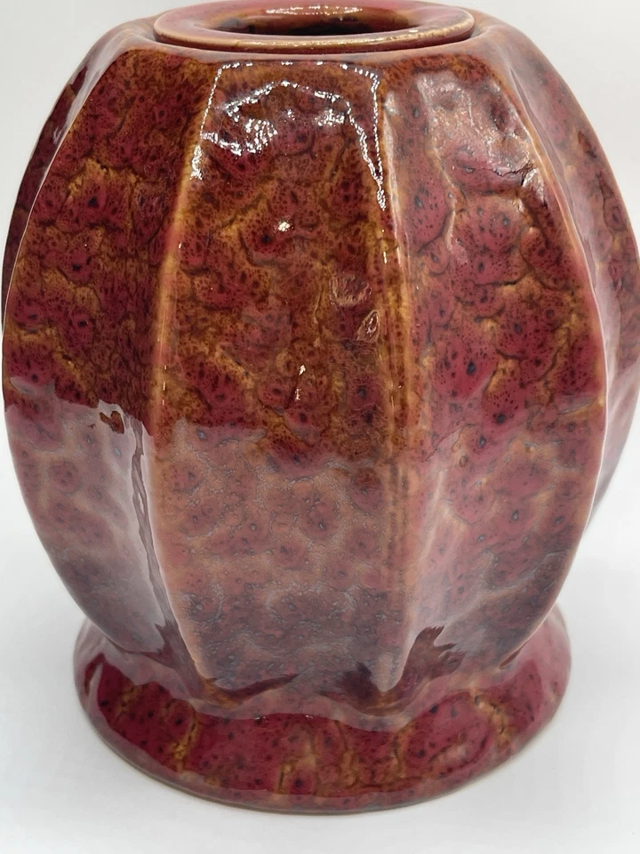 Quemador de mesa de cerámica marca A&B tonos tierra esmaltado a mano rojo y marrón Foto 4 de 4