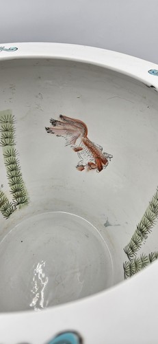 Vintage Hand Painted Floral Chinese Koi Fish Bowl Planter Pot Jardiniere - Picture 5 of 21