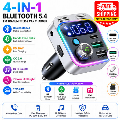 Wireless Car Charger Bluetooth FM Transmitter MP3 Player USB Adapter V53 UK
