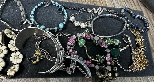 Vintage Lot Of 15 Estate Assorted Costume Jewelry Some 925 Bracelets