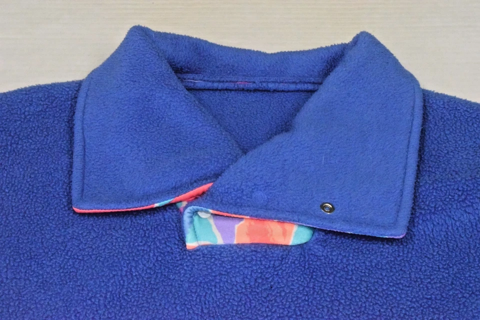 Jaqueta Pulôver Vintage Tamanho M Azul Lã Tropical Neon Laranja Nylon Snap Neck - Imagem 4 de 4