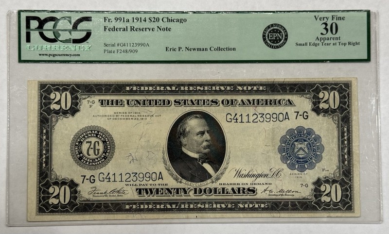 1914 $20 Federal Reserve Note Chicago Fr. 991 a - PCGS Currency 30