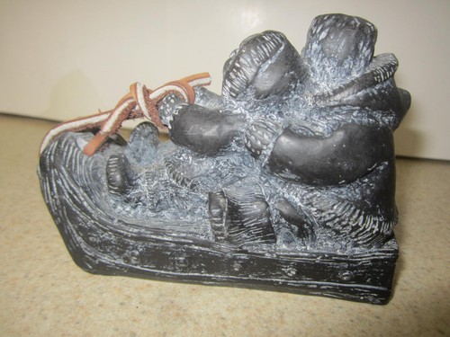 Sculture Aarktik Inuit Eschimesi bambini su slitta Canada canadese fatte a mano - Foto 2 di 11