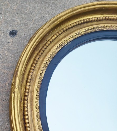 LARGE Antique AMERICAN Mid 19th C FEDERAL Carved & Gilt BULLSEYE Wall MIRROR - Picture 4 of 10