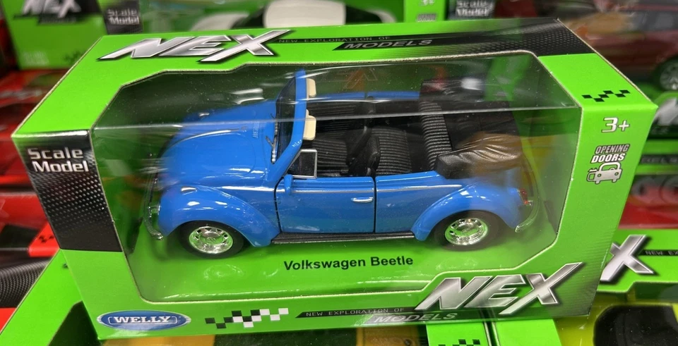 automodello VOLKSWAGEN MAGGIOLINO BEETLE CABRIOLET WELLY metallo APRIBILE 11 CM - Immagine 2 di 3