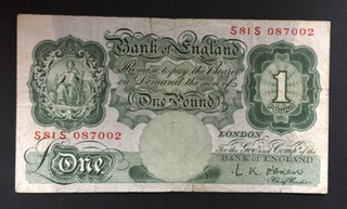 Rarer Banknote Of England One Pound LK. O’Brien S81S Replacement Note Circulated