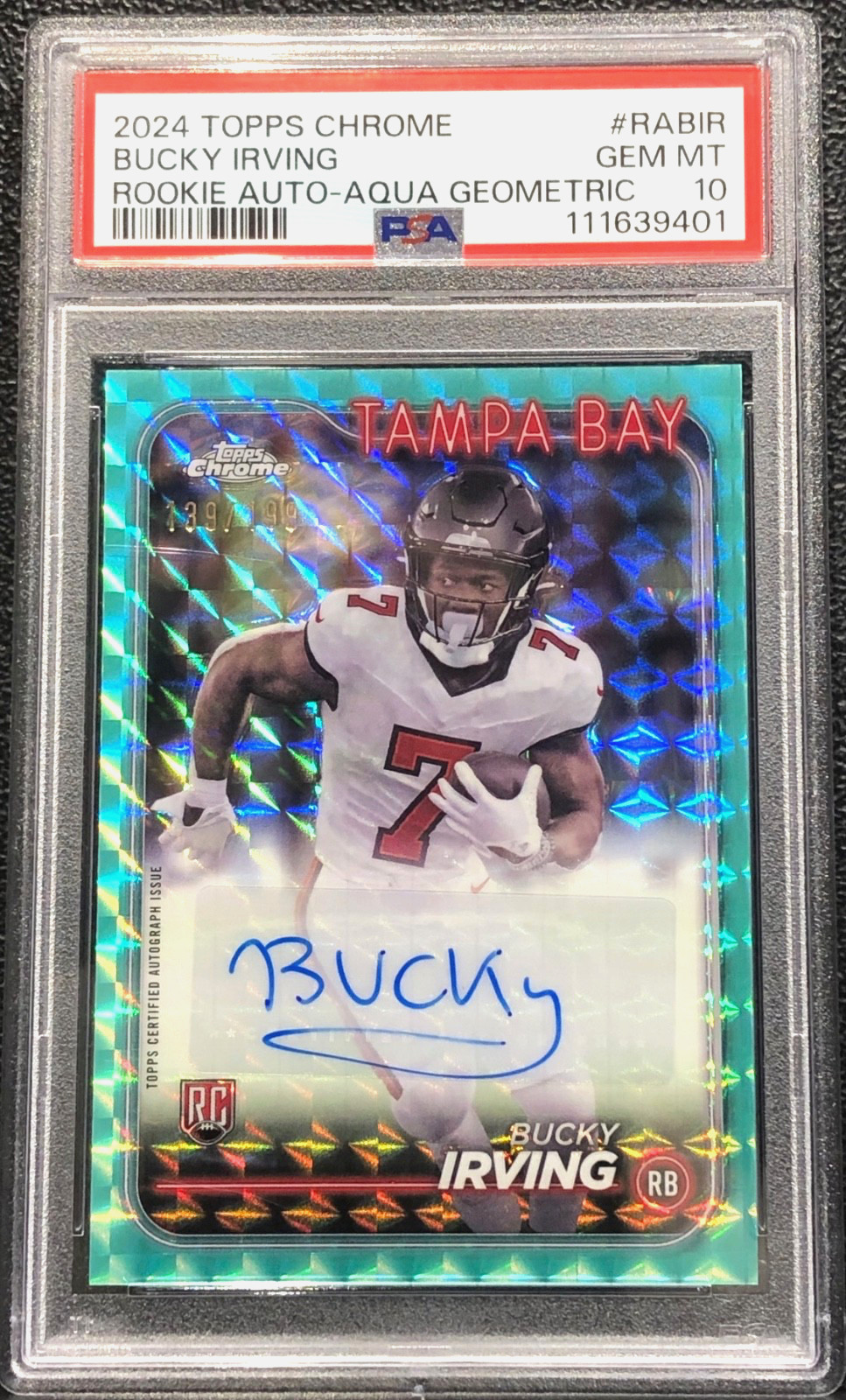 2024 TOPPS CHROME BUCKY IRVING #RA-BIR, ROOKIE, AUTO, AQUA SONAR, SERIAL #/199