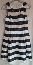 Eliza J. Black White Gold Striped A-Line Dress Size 8 Bloomingdales Jewels