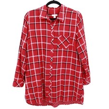 J. Jill Plaid Shirt Dress Womens MP Red Edgy Punk Grunge Streetwear Preppy Lumbe
