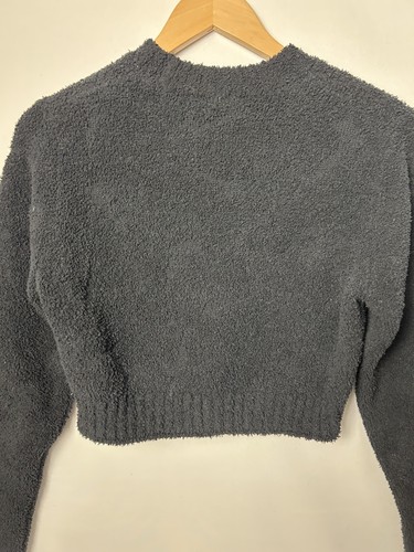 Nike Sweater Womens Large Black Fuzzy Boucle Cropped Long Sleeve FZ1716-010 - Picture 3 of 9