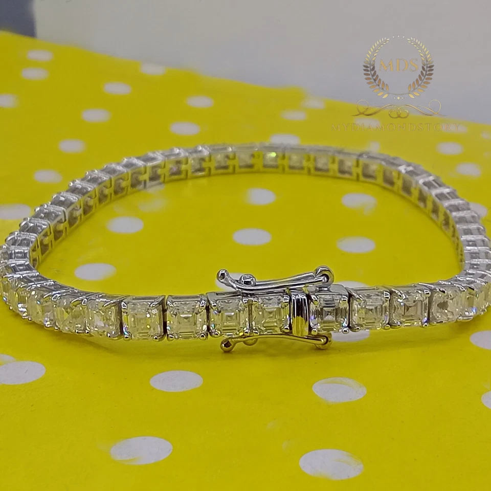 Brazalete de boda de tenis de 7 pulgadas de largo corte Asscher de 7 quilates VVS1 oro blanco sólido de 14 quilates Foto 2 de 4