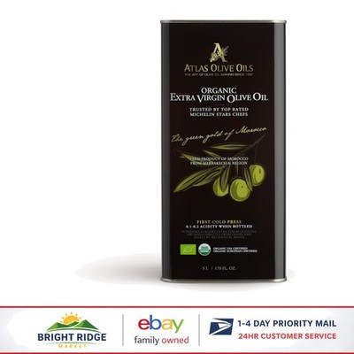 Organic Cold Pressed Extra Virgin Olive Oil from Morocco, 170 Fl Oz Tin Can
