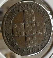 1967 Portugal Rep. 20 Centavos, Minted In Lisbon, Full Coat Of Arms