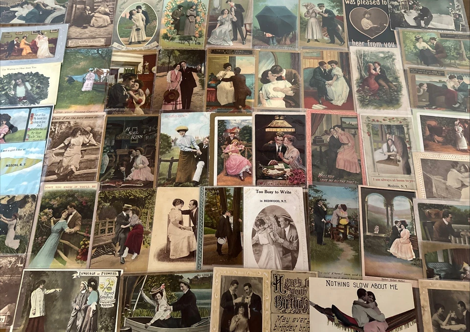 Huge LOT of 57 Early 1900's~SENTIMENTAL Lovers COURTSHIP~Romance POSTCARDS-k537 - Image 4 of 4