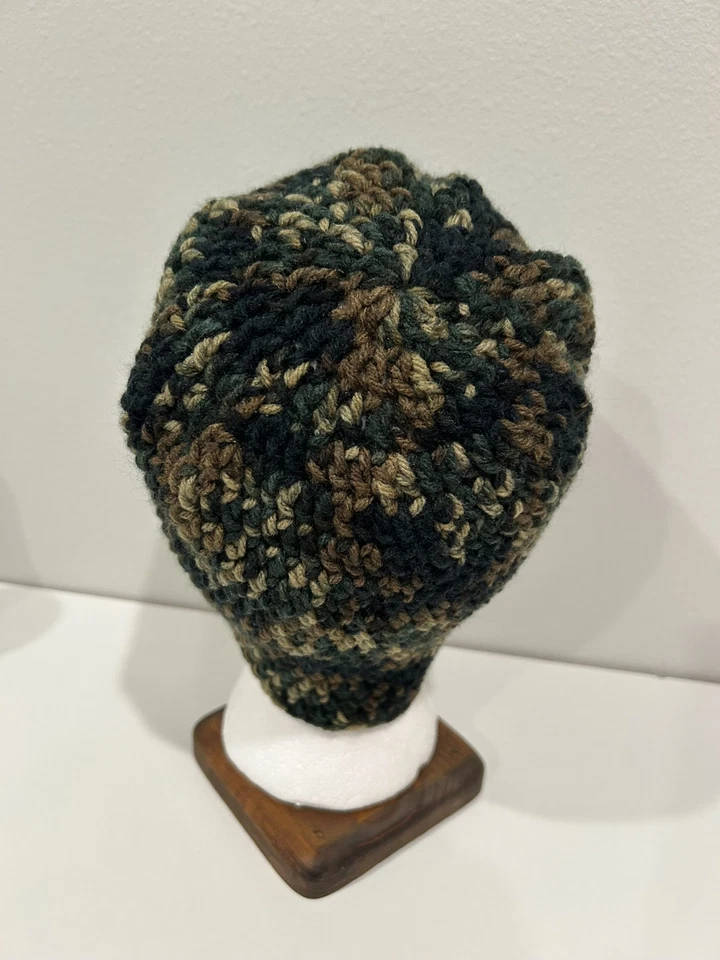 新生儿婴儿手工钩针无檐帽迷彩深绿色,黑色 #4 — 第 2/4 张图片