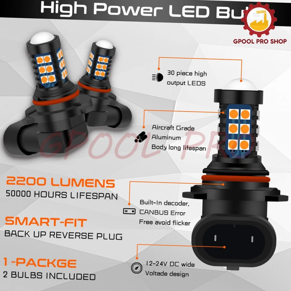 2X H10 For Ford F-150 9145 Amber Yellow LED Bulbs SMD 3030 Fog Light Plug N Play - Image 2 of 4