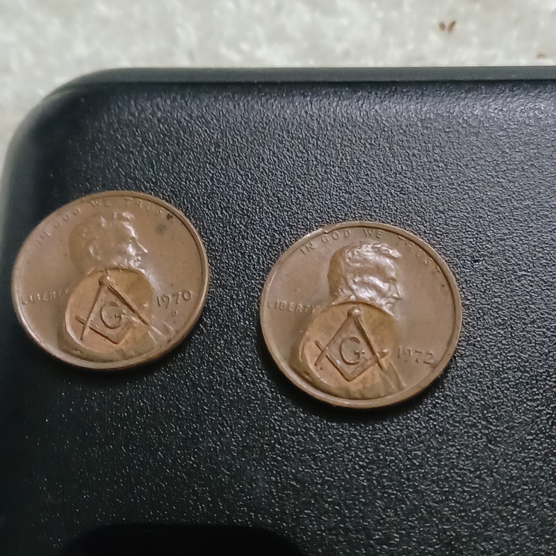 Vintage Lot of 2 Masonic Freemason Pressed Pennies 1970 And 1972