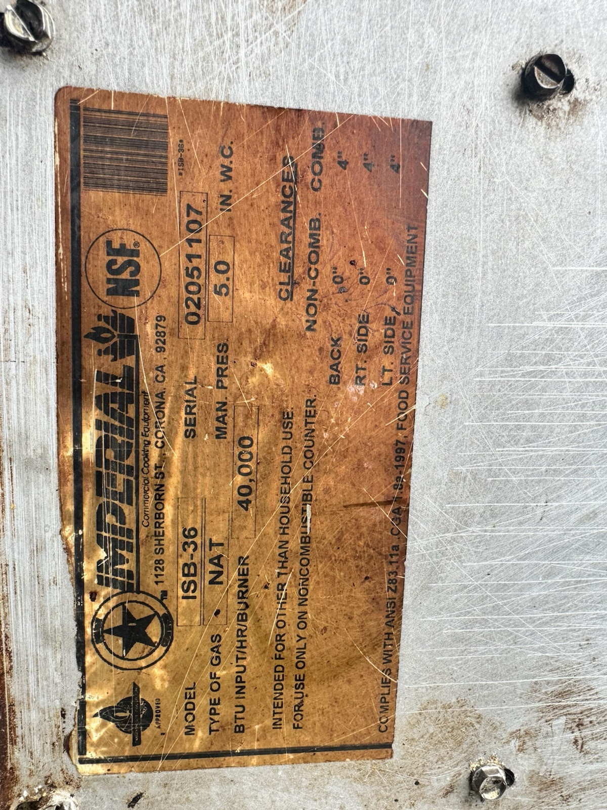 Imperial Range IRSB-36, 40,000 Btu Countertop Gas Salamander Broiler, Infrared