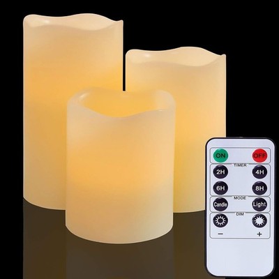 3er LED Kerzen Flackernd Set Echtwachs Mit Fernbedienung Flammenlose Licht