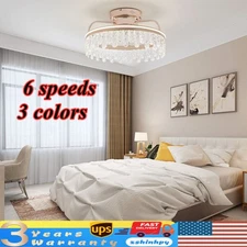 Ceiling Fan Light Invisible Blades Chandelier Pendant Lamp 3 Color w/ Remote
