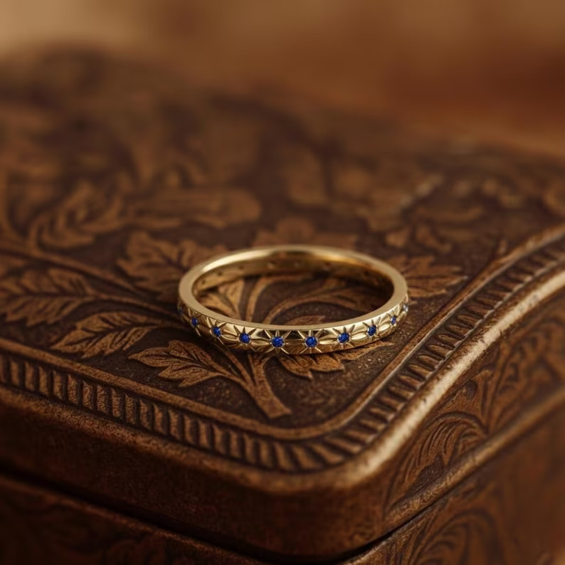 1 Ct Round Simulated Sapphire 14k Yellow Gold Plated Wedding Full Eternity Ring