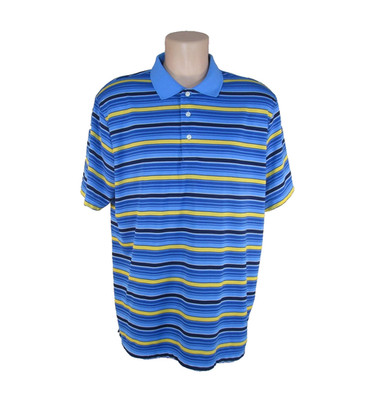 CHAPS Mens XL 100% Polyester Vibrant Multicolor Polo Shirt Horizontal Stripes