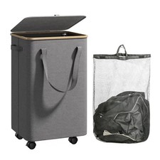 Large Laundry Basket with Wheels - 100L Rolling Hamper 100L, Grey