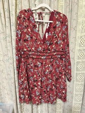 NWT Willow & Clay Crimson Red Floral Ladder Trim Boho Mini Dress Large