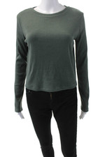 The Westside Womens Long Sleeves Juliana Ribbed Sweater Green Size Small