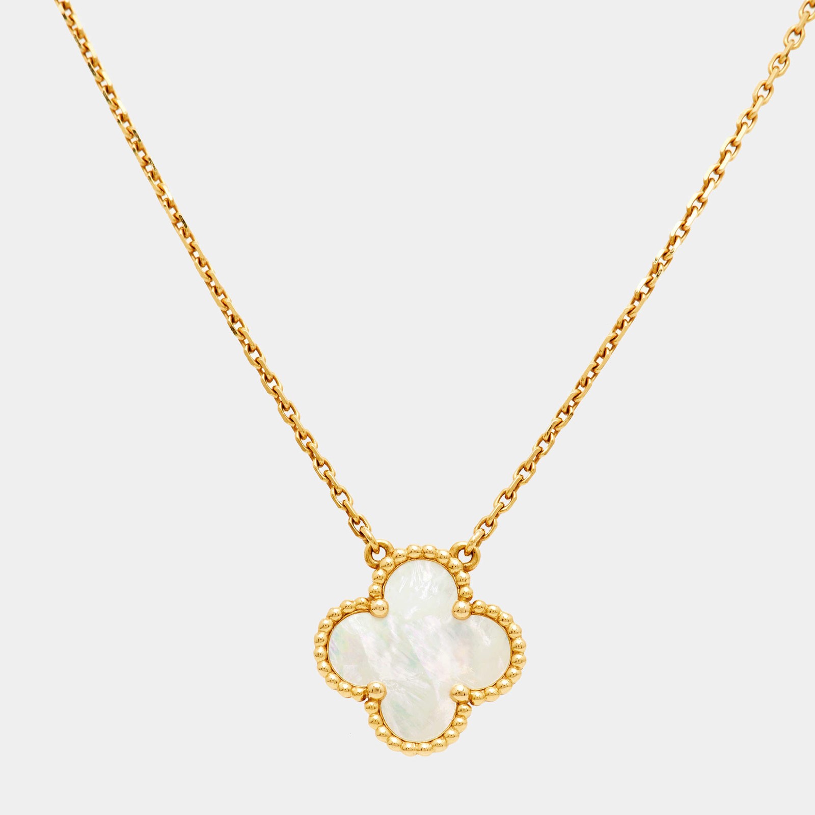 Van Cleef Arpels Vintage Alhambra Mother of Pearl 18k Yellow Gold Necklace