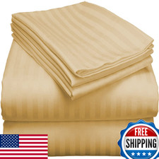 Versatile Bedding Cal King-Taupe Stripe Sheet Set For Split-Head Adjustable Bed