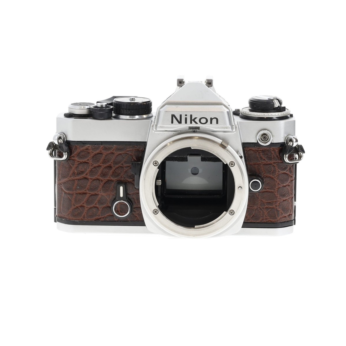 Nikon FE 35mm Film SLR Camera Body, Chrome (Brown Faux Alligator