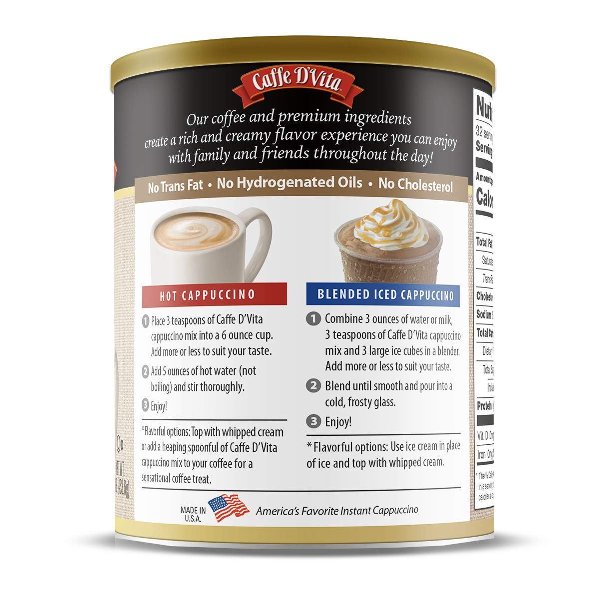 Caffe D'Vita Caramel Cappuccino Mix - Instant Coffee 16 Ounce (Pack of 1) 