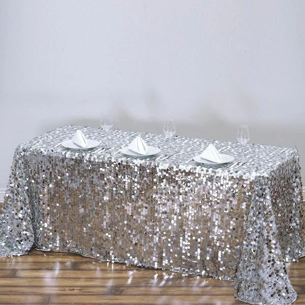 Silver Rectangular 90x156" Large Payette Sequin Tablecloth Light Gray Catering - Image 3 of 4