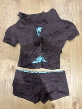 Vintage Brown Playboy Co-ord Set blouse top and low rise mini shorts size 10-12