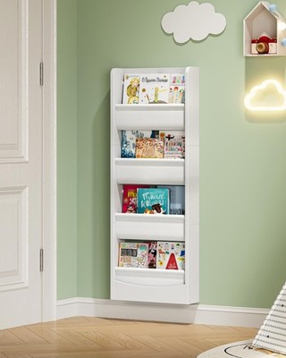 Wall Mounted Kids Bookshelf, 4 Tier Fabric Book Shelf for Kids Rooms, Bookshe...