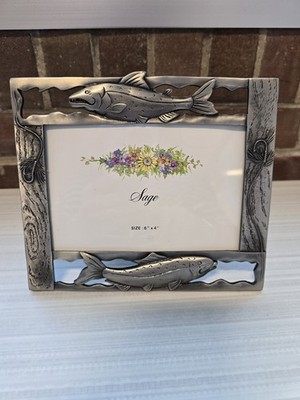 Pewter Photo Frame * 4x 6 * Fish * Fishing * Fisherman * Nautical * Vintage