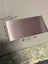 13ga 0.090 Thick Pure Copper Sheet Metal - 1/4 Hard - 6 x 12 - Brushed